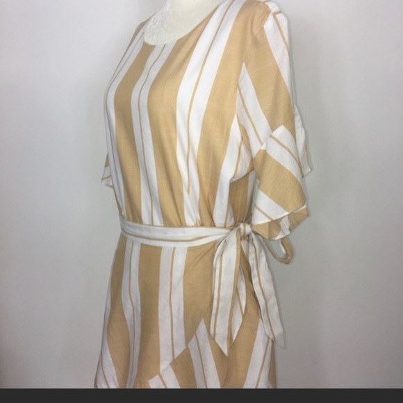 EXPRESS Ruffle Sleeve Stripe Lined Faux Wrap Dress, Size L - Picture 5 of 10